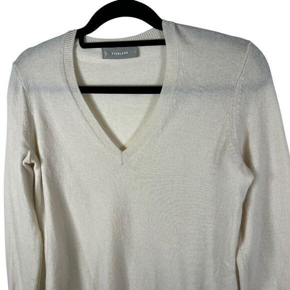 Everlane Womens Small 100% Cashmere V-Neck Sweater Beige Quiet Luxury Minimalist - Picture 4 of 11